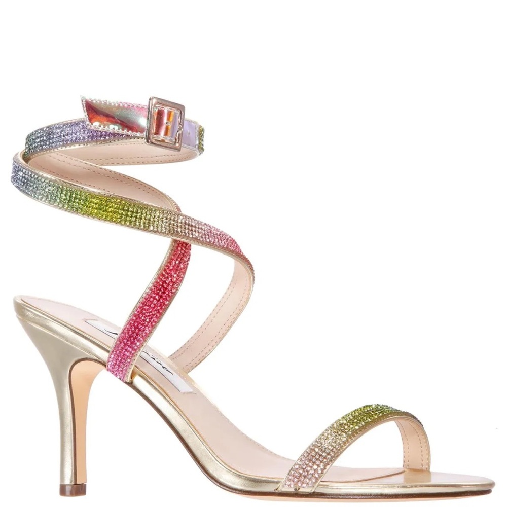 Nina Verana Multicolor Strappy Heels Rainbow Rhinestones